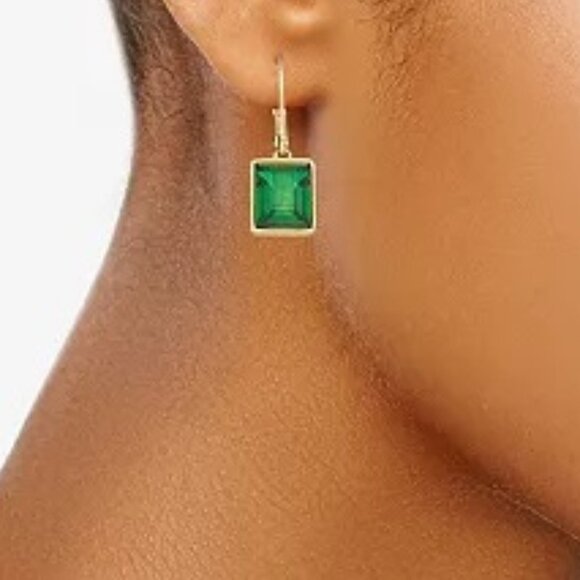 NINE WEST Mod/Contemporary Gold Fuchsia Crystal Square Shaped Drop Earrings**NEW - Picture 2 of 2